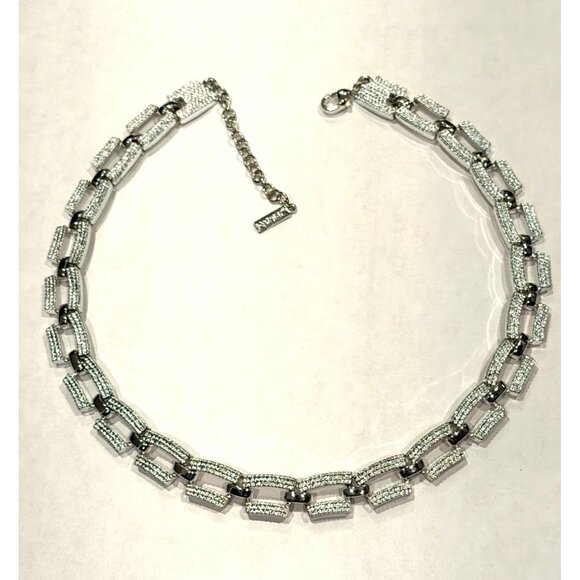 NAPIER VINTAGE SILVER TEXTURED 14-16" RECTANGULAR CHAIN LINK NECKLACE EUC - Picture 3 of 8